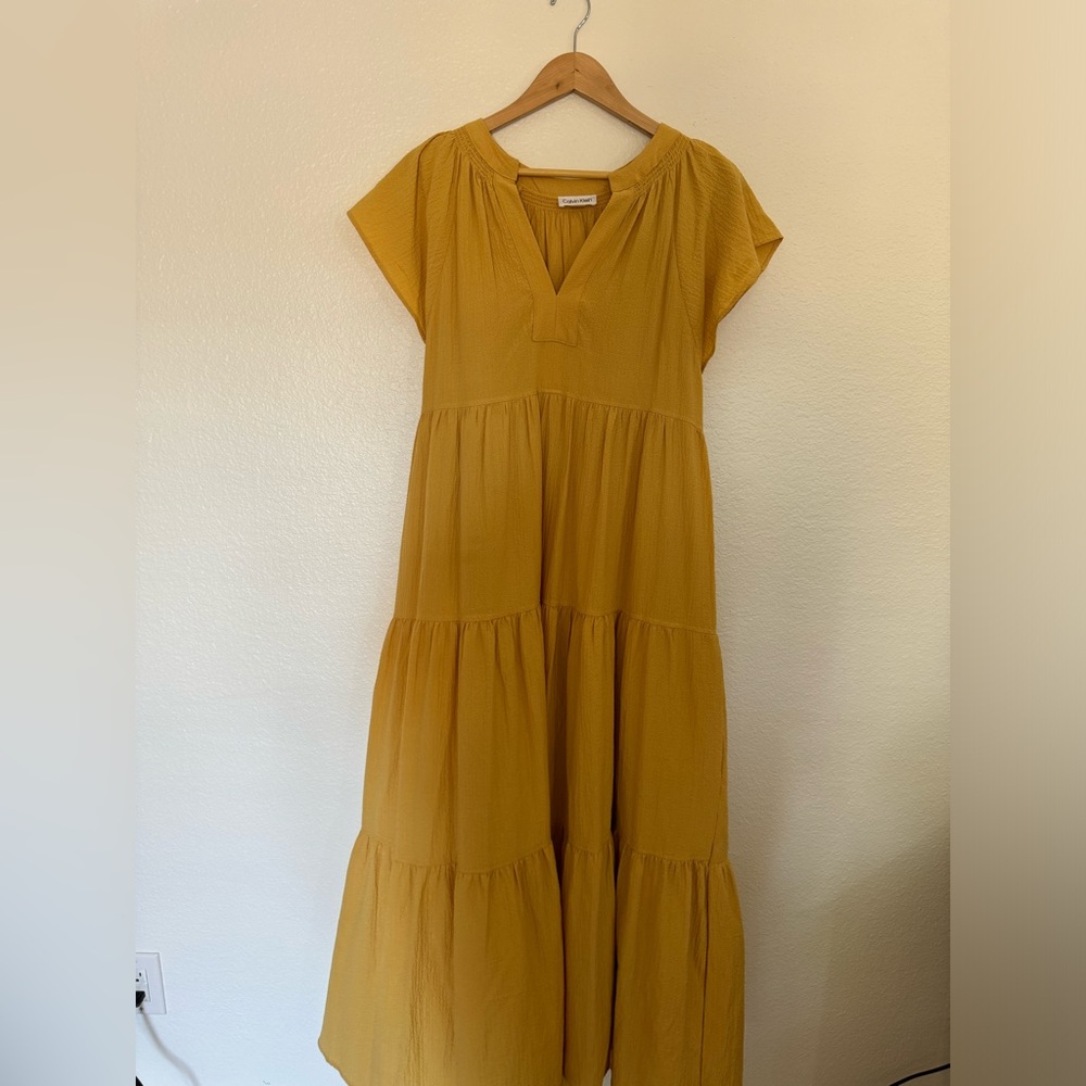 Calvin Klein® Flutter Sleeve Gauze Midi Dress